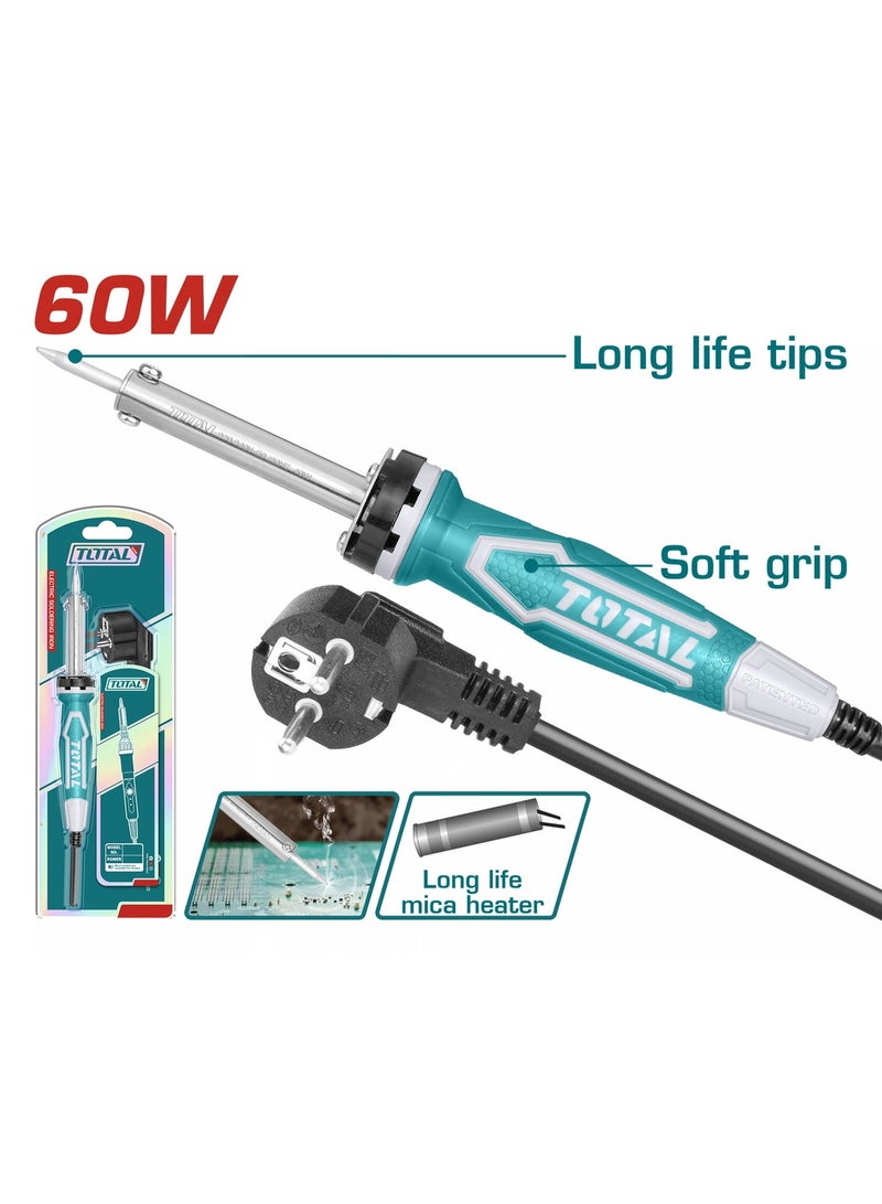 TOTAL 60W Electric Soldering Iron – 220-240V Straight Tip Solder Iron, Fast 3-5 Min Heating, Long Life Mica Heater, Replaceable Tip, Soft Grip Handle – Professional Tool for Electronics Repair TET1606 - Image 1